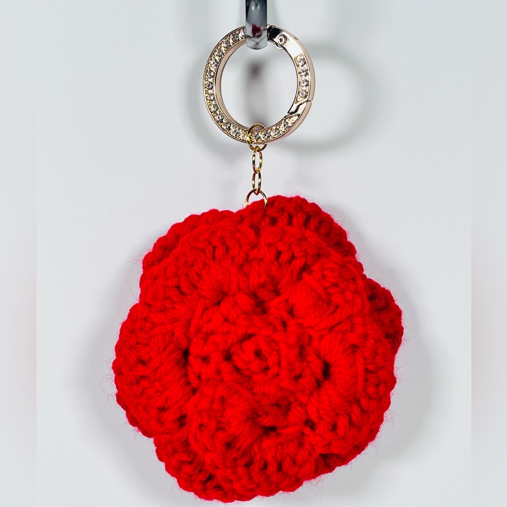Red Crochet Flower Bag Charm - Picture 3 of 6